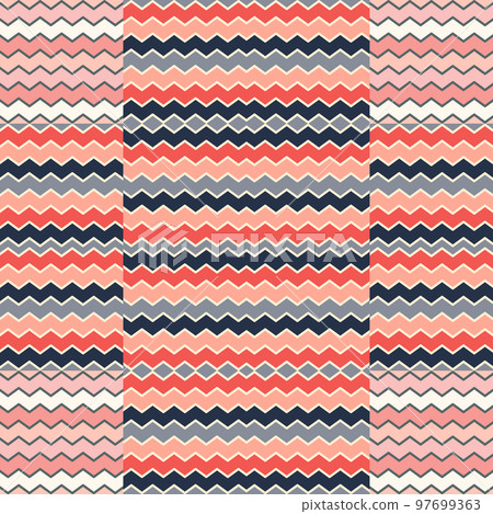 Zig zag stripes seamless pattern. Hand drawn wave lines mosaic ornament. 97699363