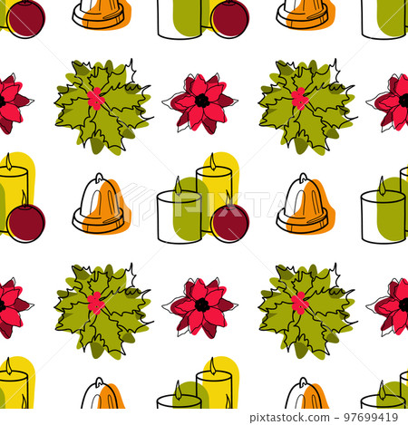vector contur and spot seamless pattern Christmas decorations vector contur and spot seamless pattern Christmas decorations 97699419