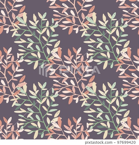 Decorative forest twig endless wallpaper. Hand drawn branches with leaves seamless pattern. Decorative forest twig endless wallpaper. Hand drawn branches with leaves seamless pattern. 97699420