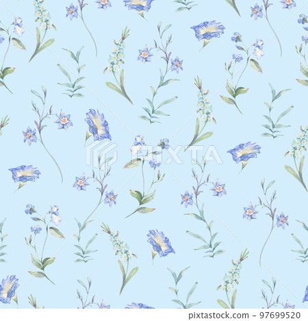 Watercolor vintage tiny blue wildflowers seamless pattern, botanical floral ditsy texture 97699520