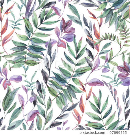 Watercolor vintage tropical leaves seamless pattern, botanical floral summer texture 97699535