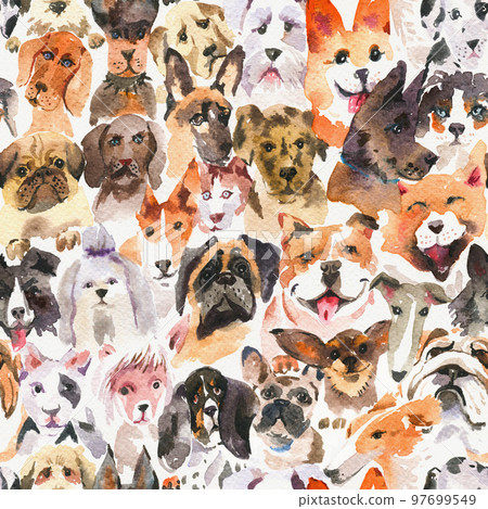 Colorful Watercolor Dog Face Seamless Pattern Colorful Watercolor Dog Face Seamless Pattern 97699549