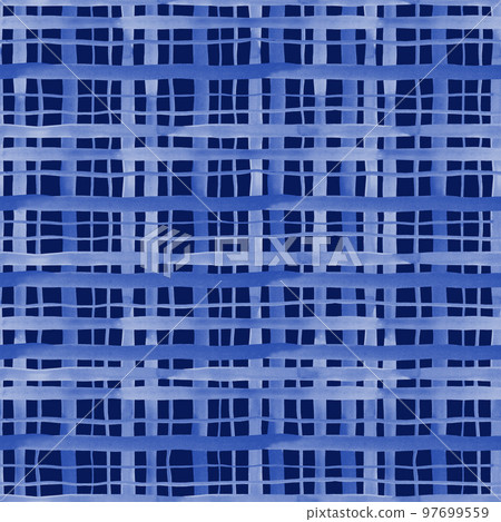 Watercolor blue checkered seamless pattern. Hand drawn stripe texture. Watercolor blue checkered seamless pattern. Hand drawn stripe texture. 97699559