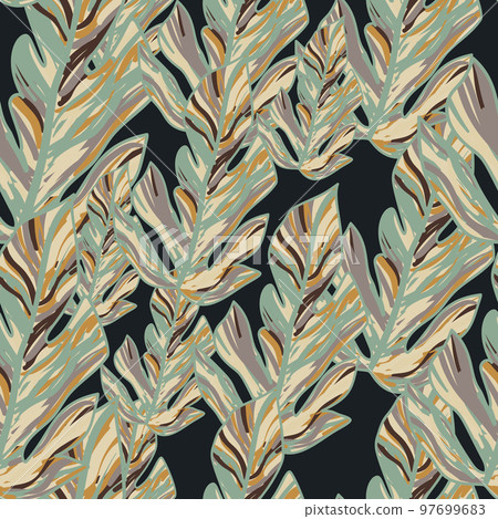 Creative tropical leaves seamless pattern in sketch style. Palm leaf endless floral background. 97699683