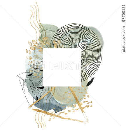 Watercolor and gouache abstract square frame of landscape, mountains, sky and moon. Hand painted minimalistic illustrations isolated on white background. For design, print, fabric or background. Watercolor and gouache abstract square frame of landscape, mountains, sky and moon. Hand painted minimalistic illustrations isolated on white background. For design, print, fabric or background. 97700121