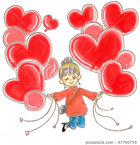 girl with red heart balloon girl with red heart balloon 97700759