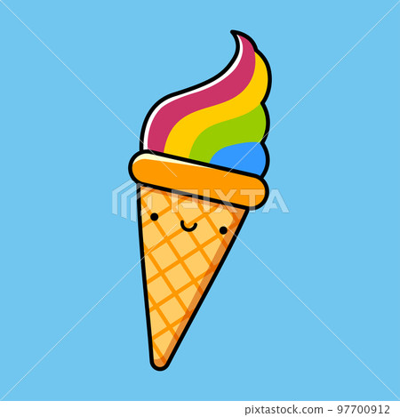 Smiling colorful ice cream in a waffle cup. Vector illustration 97700912