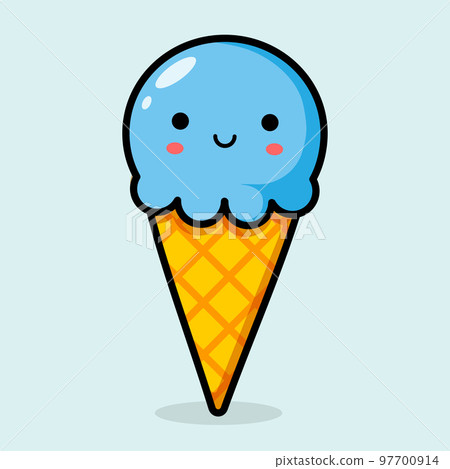 Smiling colorful ice cream in a waffle cup. Vector illustration 97700914