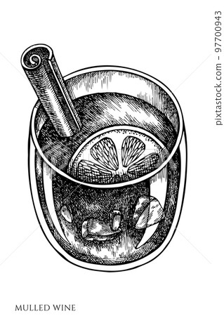 Carnival food vintage vector illustrations collection. Black and white mulled wine. 97700943