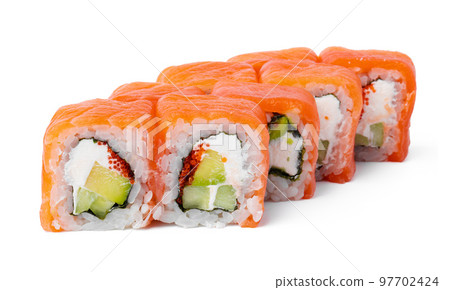 Japanese Cuisine Sushi Roll on a white background 97702424