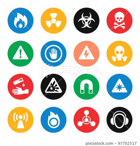 Warning hazard signs colourful vector icon set Warning hazard signs colourful vector icon set 97702517