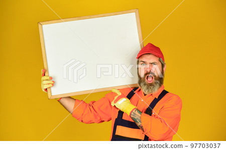 Builder enjoy success. Builder men points on flipchart. Engineer project, copy space. architect and engineering drawing. contractor give presentation. Presentation on flipchart plan for construction Builder enjoy success. Builder men points on flipchart. Engineer project, copy space. architect and engineering drawing. contractor give presentation. Presentation on flipchart plan for construction 97703037