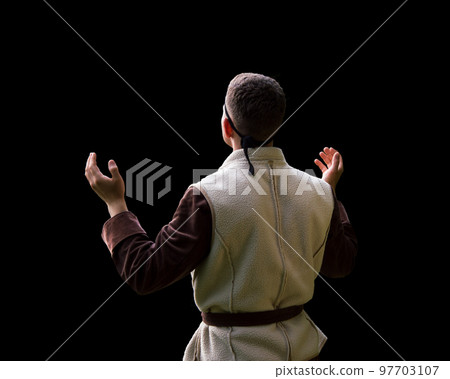Praying man with raised hands Praying man with raised hands 97703107