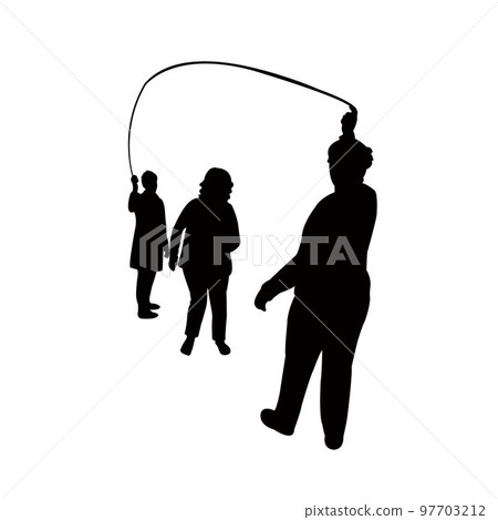 women jumping rope, silhouette vector women jumping rope, silhouette vector 97703212