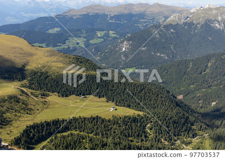 Summer Dolimites Alps high mountains panoramic view Summer Dolimites Alps high mountains panoramic view 97703537