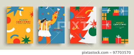 Merry Christmas colorful flat design celebration card set Merry Christmas colorful flat design celebration card set 97703570