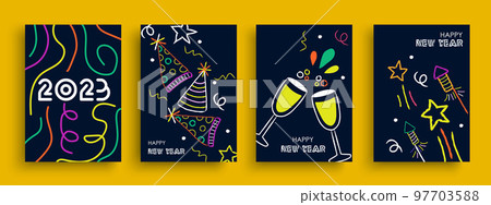 New Year 2023 colorful hand drawn cartoon poster collection 97703588