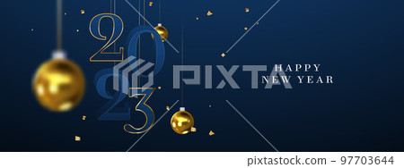 Happy New Year 2023 3d gold ball ornament card 97703644