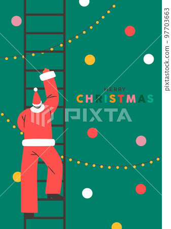 Santa Claus climbing the christmas tree greeting card illustration Santa Claus climbing the christmas tree greeting card illustration 97703663