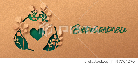 Biodegradable green paper cut leaf symbol banner 97704270