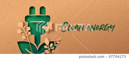 Clean energy green nature paper cut banner concept 97704273