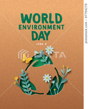 World Environment Day green paper cut leaf card World Environment Day green paper cut leaf card 97704279