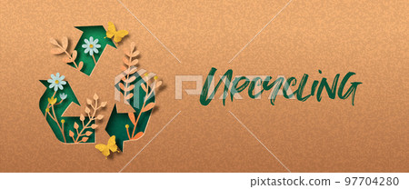 Upcycling green paper cut symbol banner concept 97704280