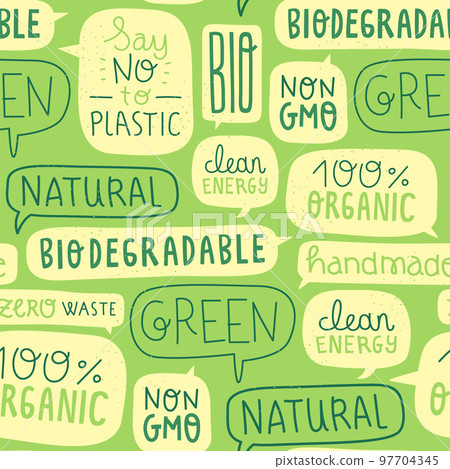 Eco friendly text quote label seamless pattern Eco friendly text quote label seamless pattern 97704345