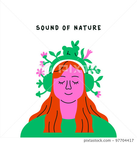 Sound of nature concept woman flower headphones 97704417