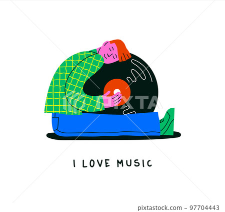 I love music concept happy man hug vinyl cd 97704443