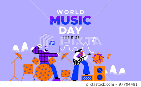 Music Day banner people musical band cartoon 97704481