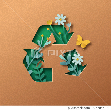 Downcycling green papercut nature concept isolated Downcycling green papercut nature concept isolated 97704492