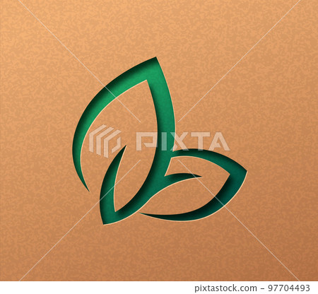Green paper cut nature leaf icon concept isolated Green paper cut nature leaf icon concept isolated 97704493