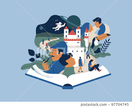 Open book story people imagination concept 97704745