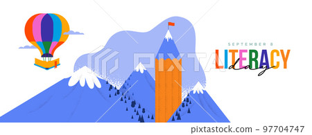 Literacy Day card pencil book mountain landscape 97704747