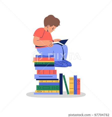 Young kid reading book cartoon concept isolated 97704782
