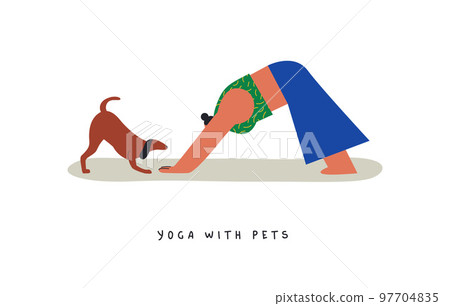 Yoga with pets funny dog pose cartoon isolated Yoga with pets funny dog pose cartoon isolated 97704835