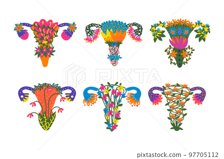 Uterus or Womb Arranged from Flowers and Plants as Healthy Female Reproductive System Organ Vector Set 97705112