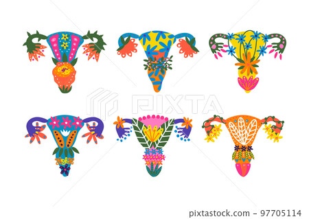 Uterus or Womb Arranged from Flowers and Plants as Healthy Female Reproductive System Organ Vector Set 97705114