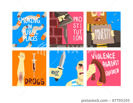 Social Problem Poster with Harmful Indifference and Immorality Vector Set 97705205