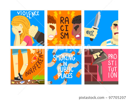 Social Problem Poster with Harmful Indifference and Immorality Vector Set 97705207