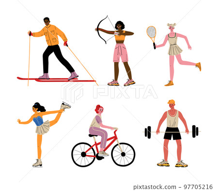 Young Man and Woman Athlete Doing Sport Vector Set 97705216