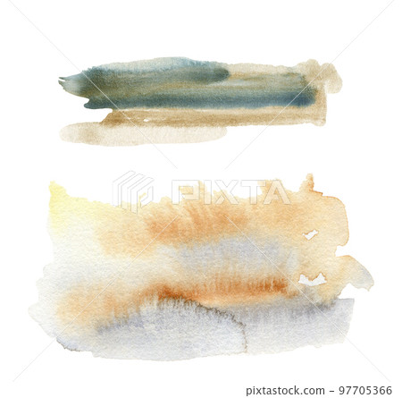 Watercolor blue and beige abstract set in minimalism style. Hand painted beautiful illustration with stains isolated on white background. For design, print, fabric or background. 97705366
