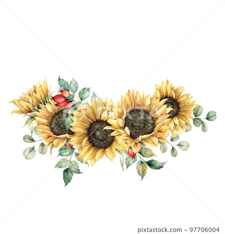 Sunflower fabric.Sunflower background. Watercolor sunflower