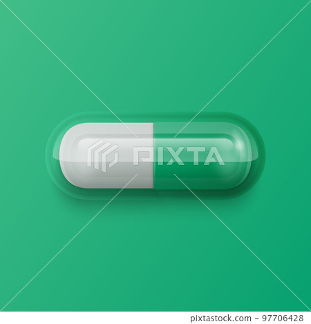 Vector 3d Realistic Green Pharmaceutical Medical Pill, Capsule, Tablet on Green Background. Top, Front View. Flat Lay. Copy Space. Herbal Medicine Concept Vector 3d Realistic Green Pharmaceutical Medical Pill, Capsule, Tablet on Green Background. Top, Front View. Flat Lay. Copy Space. Herbal Medicine Concept 97706428