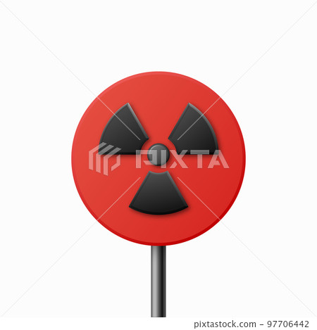 Vector Red Warning, Danger Nuclear Sign, Black Sign, Icon Isolated. Radioactive Warning Symbol. Circle, Round Dangerous Sign. Design Template. Front View 97706442
