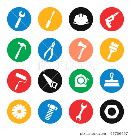 Working tools, repair and maintenance equipment vector icon set 97706467