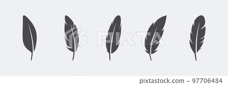 Vector Fluffy Feather Silhouette Icon Set Isolated. Design Template of Flamingo, Angel, Bird Feathers. Lightness, Freedom Concept 97706484