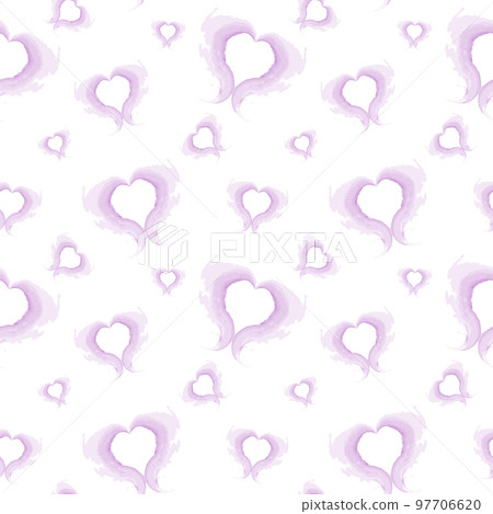 Endless pattern of abstract brush strokes in shape of hearts in delicate violet tint in watercolor Endless pattern of abstract brush strokes in shape of hearts in delicate violet tint in watercolor 97706620