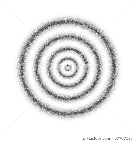 Hypnotic concentric circles. Textured psychedelic rings tunnel. Black and white ripple illusion. Epicentre, target concept. Dotted radial vector 97707153